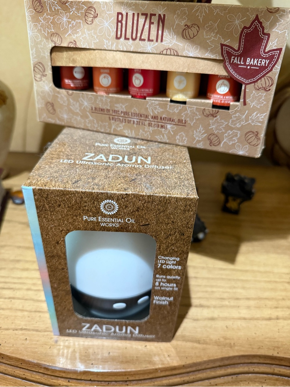 ZAD Walnut-Base LED Aroma Diffuser in White and Brown